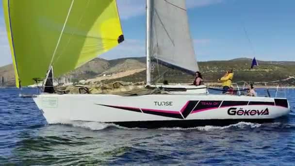 Bodrum Turkey February 2024 Sailboats Sail Windy Weather Blue Waters — Stock Video
