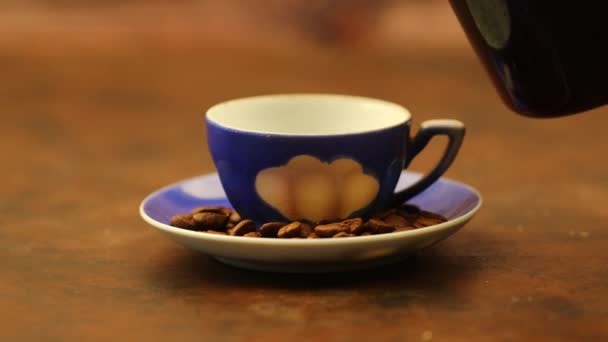 Чашка Кофе Деревянном Столе — стоковое видео