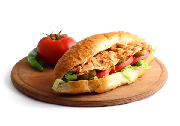 Türk Donör Kebap Sandviçi beyaz arkaplanda izole edildi.