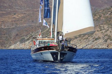 Bodrum, Türkiye, 23 Ekim 2024: Bodrum Yelkenli Kupası, Gulet Tahta Yelkenli ve yelkenli yarışı.