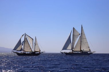 Bodrum, Türkiye, 23 Ekim 2024: Bodrum Yelkenli Kupası, Gulet Tahta Yelkenli ve yelkenli yarışı.
