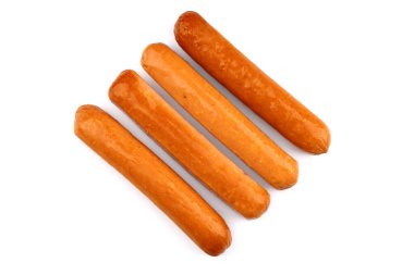 Beyaza izole edilmiş lezzetli füme sosis. Taze et ürünü.
