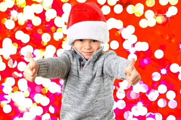 Funny Five Year Old Boy Wearing Santa Hat Christmas Party — Stock Photo, Image
