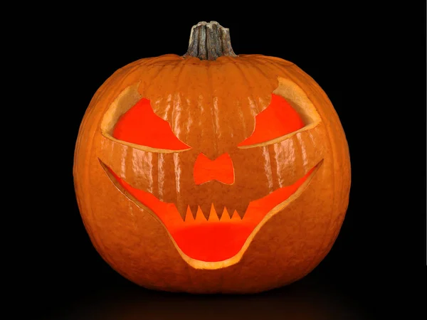 Único Halloween Abóbora Com Esculpida Brilhante Rosto Assustador Isolado Fundo — Fotografia de Stock
