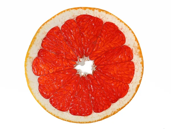 白い背景に隔離された赤いグレープフルーツのスライス 赤いジューシーな柑橘類のパルプの終わり — ストック写真