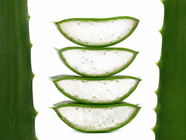 Stack Sliced Aloe Vera Leaves Isolated White Background — Stock Photo, Image