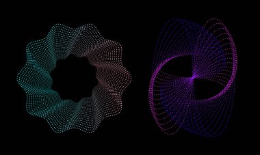 Siyah zemin üzerinde vektör spiralleri ve geometrik desenler bir hareket ve dinamik hissi yaratır