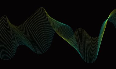 Zigzag çok renkli dalgalı çizgiler, siyah zemin üzerinde düz bir eğri ile görsel olarak ilginç bir etki yaratır. Geometrik element tasarımı. Soyut dalgalar
