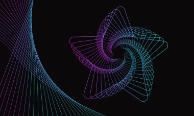 Siyah arka plandaki Spirograph soyut elementi. Yıldız şeklinde spirografın vektör illüstrasyonu