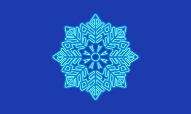 Mavi arka planda yeni yıl kar taneleri. Tasarım ve baskı için bir element olarak kar tanesi simgesi, neon ışıklı kar tanesi