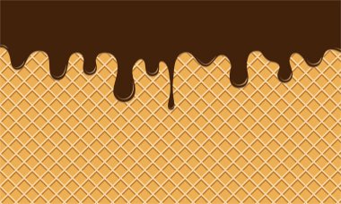 Kalın çikolata şeritli bir waffle arka planı iştah açıcı ve lezzetli bir etki yaratıyor. Tatlı ya da tatlı reklamı için ideal.