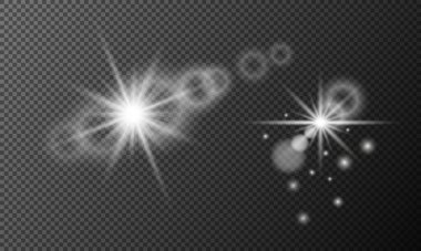 Parlayan parlayan bir yıldız. Vektör parlama etkisi. Parlayan yıldız, ışık efekti, güneş ışığı.