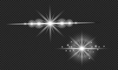 Parlayan parlayan bir yıldız. Vektör parlama etkisi. Parlayan yıldız, ışık efekti, güneş ışığı.
