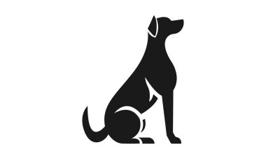 Köpek logosu şablonu. Siyah beyaz bir köpek silueti. Sadakatin, gücün ve korumanın sembolü.