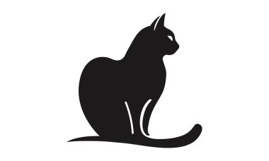 Siyah kedi logosu, zarif ve minimalist tasarım. Logolar, markalar, dekorasyonlar ve temalı projeler için ideal