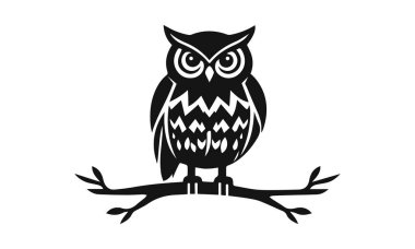 Baykuş logosu. Ayrıntılı şablon, katı bakış, bilgeliğin sembolü, zeka, koruma, markalaşma ve tasarım için uygun. Baykuş logosu, kabile baykuşu, taşıyıcı baykuş, baykuş amblemi