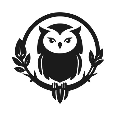 Baykuş logosu. Ayrıntılı şablon, katı bakış, bilgeliğin sembolü, zeka, koruma, markalaşma ve tasarım için uygun. Baykuş logosu, kabile baykuşu, taşıyıcı baykuş, baykuş amblemi