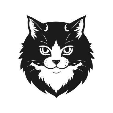 Tüylü kedi logosu, anlamlı gözleri ve detaylı kürkü var. Moda tasarımı markalaşma, logo, baskı ve grafik tasarım için mükemmeldir. kedi logosu, hayvan illüstrasyonu, kedi vektörü, hayvan tasarımı