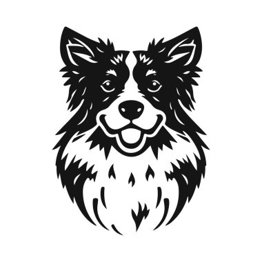 Köpek logosu gerçekçi bir şekilde. Anlamlı bakışlı bir köpeğin detaylı görüntüsü. Markalaşma, logo ve tasarım için uygun. Köpek logosu, hayvan amblemi, köpek resmi, köpek portresi, bekçi köpeği.