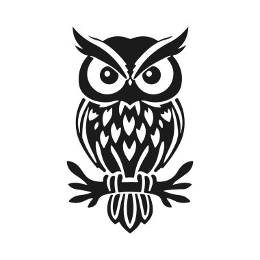 Baykuş logosu. Keskin bakışlar, karmaşık detaylar, bilgeliğin, gizemin ve zekanın sembolü, baykuş logosu, kabile baykuşu, vektör baykuş, baykuş amblemi, baykuş tasarımı