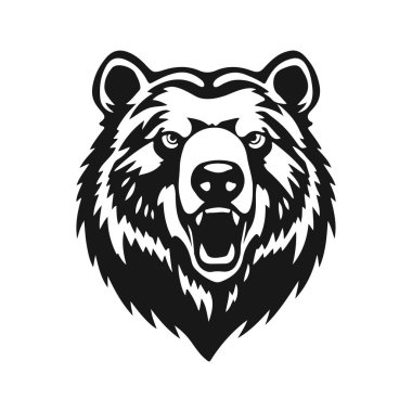 Ayı logosu. Güçlü ve vahşi ayı kafası kalın çizgilerle, gücün, cesaretin ve vahşi doğanın sembolü, markalaşma ve spor için mükemmel. Ayı logosu, taşıyıcı ayı, kabile ayısı, ayı amblemi, kükreyen ayı.