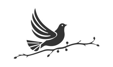 Güvercin logosu. Kuş simgesi şablonu. Barışın, özgürlüğün ve umudun sembolü. Kuş logosu, uçan güvercin, barış güvercini, vektör güvercin