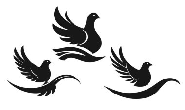 Güvercin logosu. Kuş simgesi şablonu. Barışın, özgürlüğün ve umudun sembolü. Kuş logosu, uçan güvercin, barış güvercini, vektör güvercin
