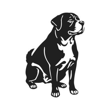 Köpek logosu. Köpek simgesi şablonu. Ayrıntılı görüntü. Hayvan amblemi, köpek resmi, köpek portresi, bekçi köpeği.