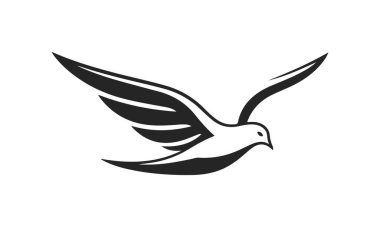 Güvercin logosu. Kuş simgesi şablonu. Barışın, özgürlüğün ve umudun sembolü. Kuş logosu, uçan güvercin, barış güvercini, vektör güvercin