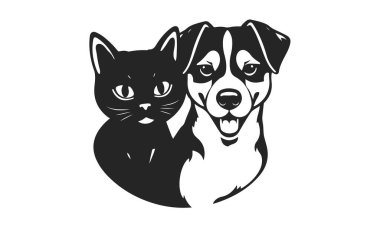 Kedi ve köpek. Hayvanların vektör çizimi, hayvan amblemi
