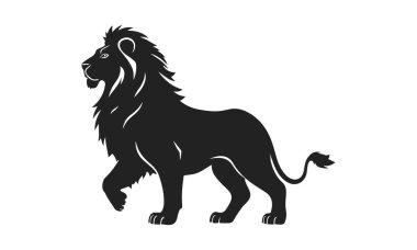 Detaylı yeleli aslan silueti. Hayvan simgesi şablonu. Gücün, gücün ve liderliğin sembolü. Moda tasarımı markalaşma, logo ve ürün tasarımı için mükemmeldir. Vahşi hayvan, aslan kral, vahşi