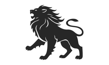 Detaylı yeleli aslan logosu. Hayvan ikonu şablonu. Gücün, gücün ve liderliğin sembolü. Moda tasarımı markalaşma, logo ve ürün tasarımı için mükemmeldir. Vahşi hayvan, kral aslan, vahşi yırtıcı.