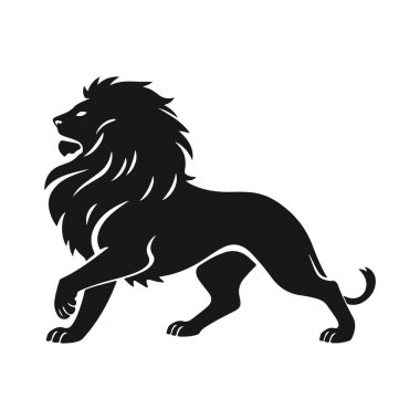 Detaylı yeleli aslan silueti. Hayvan simgesi şablonu. Gücün, gücün ve liderliğin sembolü. Moda tasarımı markalaşma, logo ve ürün tasarımı için mükemmeldir. Vahşi hayvan, aslan kral, vahşi
