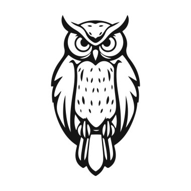 Baykuş logosu. Kuş simgesi şablonu. Ayrıntılı şablon, katı bakış, bilgeliğin sembolü, zeka, koruma, markalaşma ve tasarım için uygun. Kabile baykuşu, vektör baykuş, baykuş amblemi