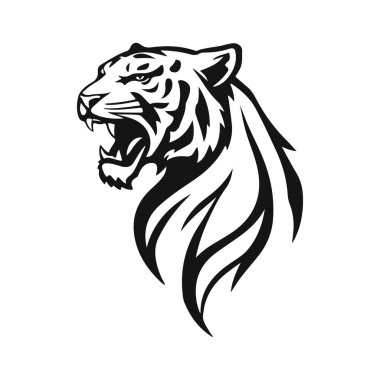 Kaplan başlı logo. Vektör hayvan simgesi şablonu. Vahşi kaplan, kaplan başı, vahşi hayvan, kabile tasarımı, agresif sembol