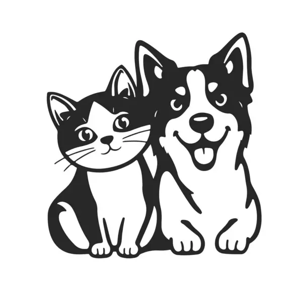 Kedi ve köpek logosu. Şirin tasarım, arkadaşlık, hayvan bakımı, hayvan severler, damgalamaya uygun, veteriner klinikleri, barınaklar. Kedi ve köpek, hayvan logosu, hayvan logosu, vektör hayvanlar, hayvan amblemi.