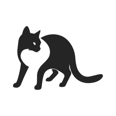 Kedi logosu siyah stili. Kedi kafası, evcil kedi, hayvan amblemi, hayvan yüzü, modern tasarım.