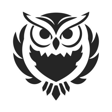 Keskin çizgileri ve odaklanmış gözleri olan stilize baykuş logosu. Baykuş logosu, baykuş amblemi, baykuş tasarımı, baykuş vektörü