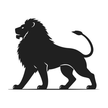 Detaylı yeleli aslan silueti. Hayvan simgesi şablonu. Gücün, gücün ve liderliğin sembolü. Moda tasarımı markalaşma, logo ve ürün tasarımı için mükemmeldir. Vahşi hayvan, aslan kral, vahşi