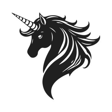 Zarif tek boynuzlu at logosu. Fantezi atı, peri masalı ikonu, boynuzlu at