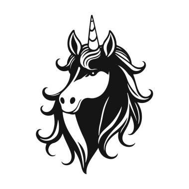 Zarif tek boynuzlu at logosu. Fantezi atı, peri masalı ikonu, boynuzlu at