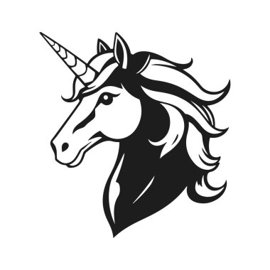 Zarif tek boynuzlu at logosu. Fantezi atı, peri masalı ikonu, boynuzlu at