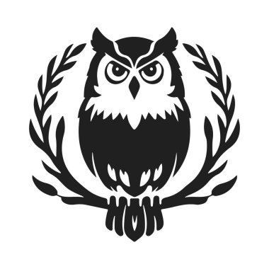 Keskin çizgileri ve odaklanmış gözleri olan stilize baykuş logosu. Baykuş logosu, baykuş amblemi, baykuş tasarımı, baykuş vektörü