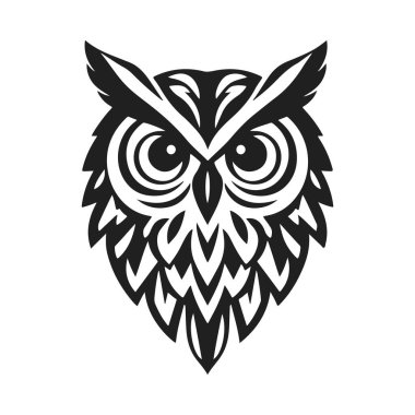Keskin bakışlı baykuş logosu, temiz çizgiler, bilgelik ve gücün sembolü. Baykuş, baykuş amblemi, gece kuşu, kabile baykuşu.