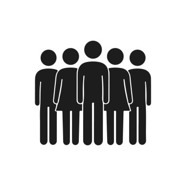 İnsan grubu simgesi. Takım çalışması konsepti, insan figürleri, topluluk sembolü, sosyal birlik, kalabalık illüstrasyonu