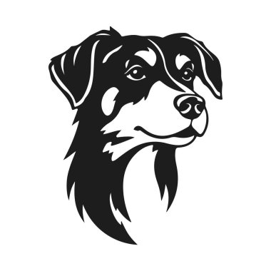 Köpek kafası vektörü, evcil hayvan logosu tasarımı, siyah beyaz köpek, hayvan amblemi, köpek silueti simgesi