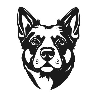 Köpek kafası vektörü, evcil hayvan logosu tasarımı, siyah beyaz köpek, hayvan amblemi, köpek silueti simgesi