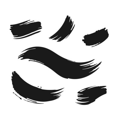 Siyah fırça darbesi seti, grunge boya dokusu, mürekkep sıçrama elementleri, sanatsal leke koleksiyonu