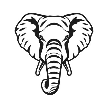 Fil kafası silueti, izole vektör çizimi, vahşi hayvan grafik tasarımı