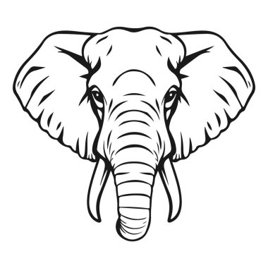 Fil kafası silueti, izole vektör çizimi, vahşi hayvan grafik tasarımı